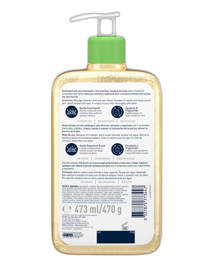CeraVe Limpiador en Aceite Espumoso Hidratante 473 ml