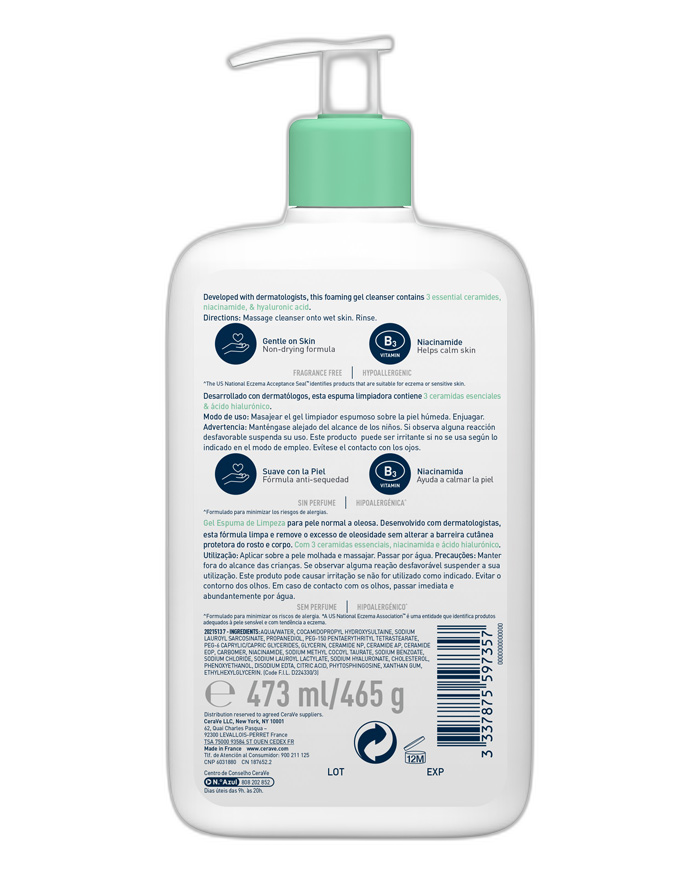 CeraVe Gel Limpiador Espumoso 473 ml