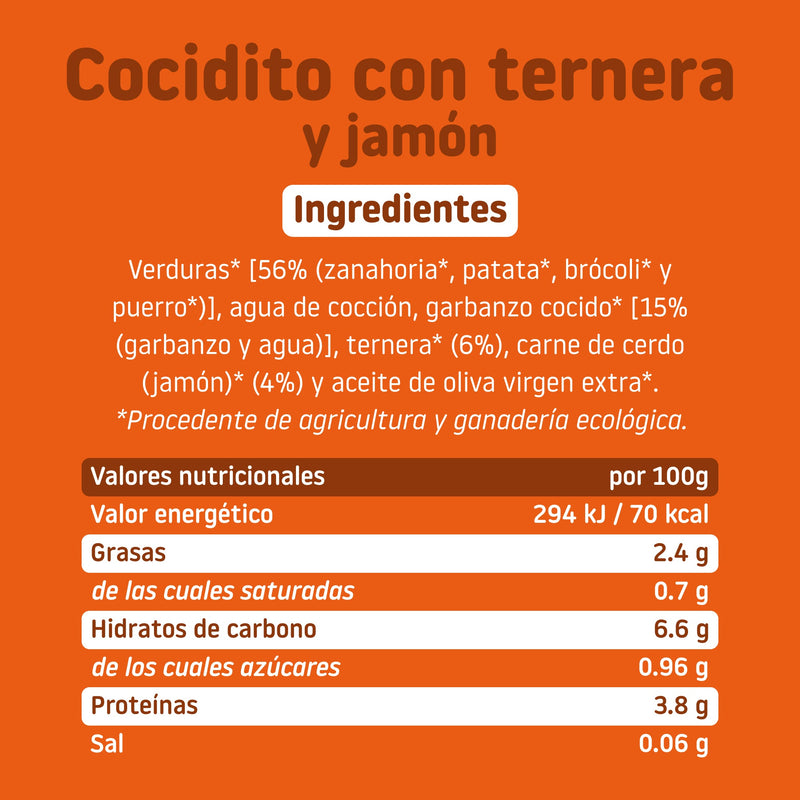 Smileat Tarrito de Cocidito con ternera y jamón 230 gr